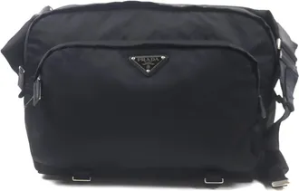 Prada Black Nylon Leather Shoulder Bag Sling Bag (Pre-Owned)