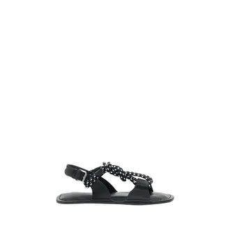 Plan C Flat Sandals, female, Black, Size: 8 US Leather Sandals