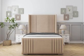 Sloomy Camden Plush Frame-Mattress-50 Upholstered Wingback Headboard in Stone | Size: King