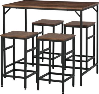 OEM Mesa Alta De Cocina Con 4 Taburetes Industrial Reposapi&eacute;s Ahorro De Espacio Para Espacios Reducidos Marr&oacute;n R&uacute;stico