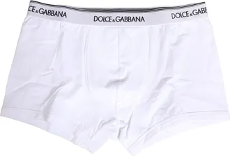 Dolce & Gabbana Mens White Logo Waistband Cotton Boxer Underwear Elastane Clothing