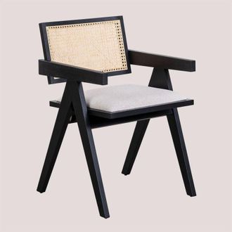 Sklum Sklum - Pack De 2 Sillas De Comedor Tapizadas Con Reposabrazos En Madera De Fresno Y Rat&aacute;n Lali