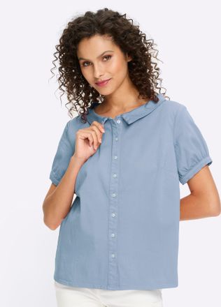 Heine Kurzarmbluse HEINE, Damen, Gr. 34, eisblau, 98% Baumwolle, 2% Elasthan, unifarben, Rundhals, Blusen Kurzarmbluse