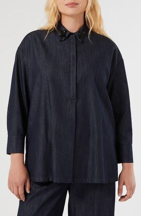 Marina Rinaldi Abile Beaded Collar Denim Jacket in Blue Jeans at Nordstrom, Size 12 - W