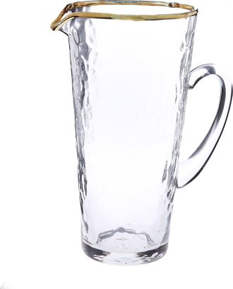 Classic Touch Pebble Glass Pitcher with Gold Rim with Handle