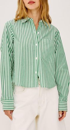 Rails Ramy Stripe Cotton Blend Crop Button-Up Shirt in Emerald Stripe at Nordstrom, Size Xx-Large