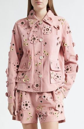 Marni Floral Appliqu&eacute; Suede Cargo Jacket in 00C20Quartz at Nordstrom, Size 6 Us