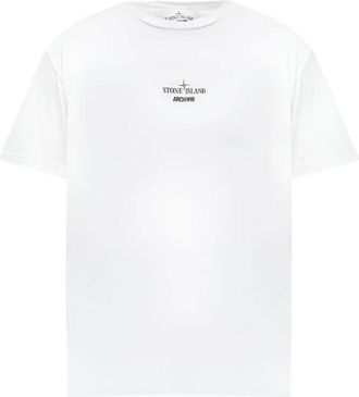 Stone Island Tops, Heren, Wit, 3Xl, Katoen, Logo-Print T-shirt in het wit