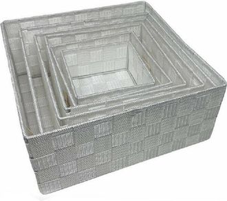 Trade Shop Trade Shop - 6pz Scatola In Tessuto Contenitori Organizer Bagno Armadio Cassetti Bianco
