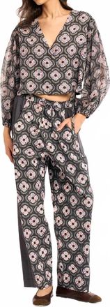 Rujuta Sheth Sol Long-Sleeve Top In Charcoal Botanica