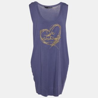 Love Moschino Purple Logo Embroidered Cotton Knit Sleeveless Mini Dress
