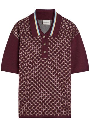 Dr&ocirc;le de Monsieur DR&Ocirc;LE DE Monsieur Polo Maille Jacquard Cravate Patterned Cotton-blend Polo Shirt - Dark Red - XL