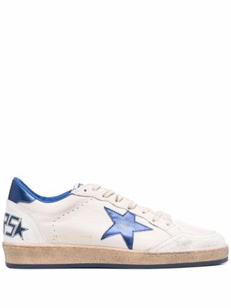 Golden Goose Ball Star Sneakers In White Nappa With Blue Star And Heel Tab Shoes
