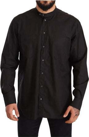 Dolce & Gabbana Long Sleeve Band Collared Shirt - Heren - Casual Overhemden - Zwart - S - Katoen - Overhemden