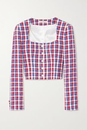 Alessandra Rich Giacca Cropped In Tweed A Quadri - Blu