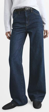 Mango Danila Raw Hem High Waist Wide Leg Jeans in Dark Blue at Nordstrom, Size 10