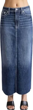 Miss Me Mid Rise Maxi Skirt In Denim