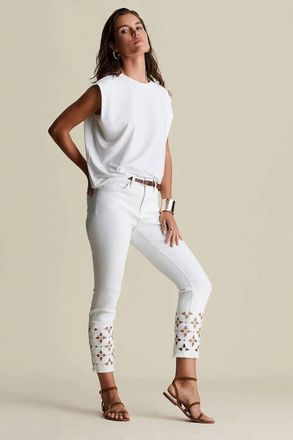 Joseph Ribkoff Isla Sparkle Capri Jeans In Crisp White