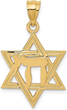 Diamond2Deal 14k Yellow Gold Solid Polish Chai in Star of David Charm