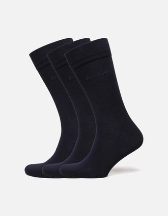 GANT Mens 3-Pack Soft Cotton Socks, Navy - Black/Black - Size: 7/7.5/8/8.5/9/9.5/10