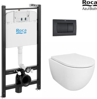 Roca Bastidor Empotrado Roca Active Cisterna Empotrada Y Pulsador Pvc Negro Mate Con Inodoro Suspendido Swiss 53 Cm Tornado Y Soft-close De Azul Bath