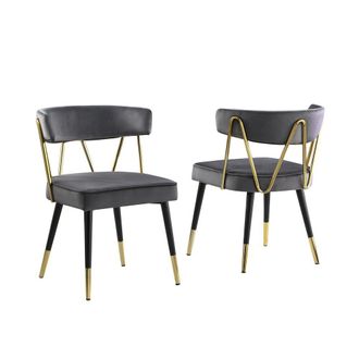 Best Master Furniture Aireys Gray Velvet Armless Chair with Gold Accents (Set of 2)