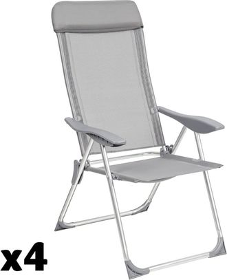 TecTake 4 sillas de aluminio plegables con respaldo, gris