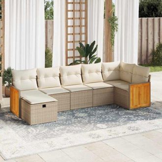 vidaXL Vidaxl - Set Sof&aacute;s De Jard&iacute;n 7 Piezas Y Cojines Rat&aacute;n Sint&eacute;tico Beige