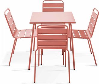 Oviala Mesa de jard&iacute;n y 4 sillas de metal arcilla