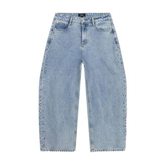 ALIX The Label Alix The Label - Geweven Barrel Denim Broek met Studs - Dames - Jeans - Blauw - Maat: XL Denim