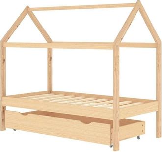vidaXL Kids Bed Frame with a Drawer Solid Pine Wood 80x160 cm Vidaxl
