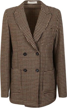 Massimo Alba Houndstooth Wol Blazer Dubbel-Breasted - Dames - Blazers - Groen - S - Wol - Jassen