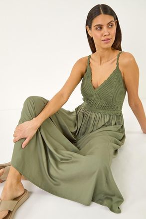 Roman Crochet Strappy Midi Dress