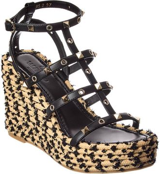 Valentino Rockstud 95 Leather Wedge Sandal