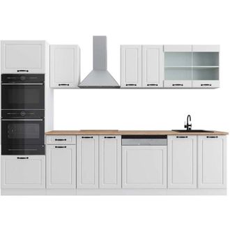 Vicco Mueble De Cocina R-line, Casa De Campo Blanca/blanca, 300 Cm Con Armario Alto, Et Roble