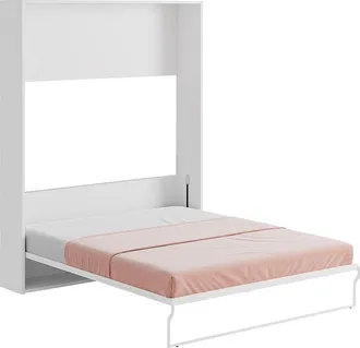 Vente-Unique Cama abatible 160 x 200 cm - Apertura vertical manual - blanco y gris - MALINA II