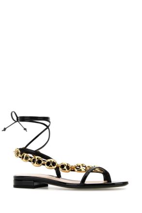 Gucci Zwarte Leren Gucci Marina Chain Sandalen