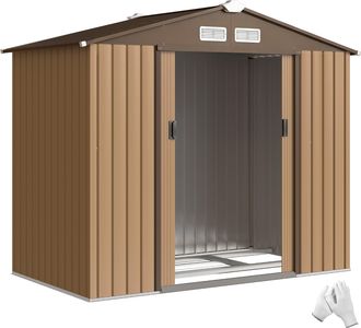 OEM Caseta De Jard&iacute;n 213x130x185 Cm Cobertizo Met&aacute;lico De Exterior Para Almacenamiento De Herramientas Caqui