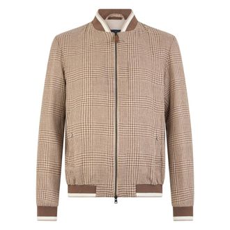 Herno Light beige jacket with zipper and checkered pattern on white background - male - Herno - Bomber Jackets - Beige - XL - Jackets