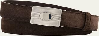 Brunello Cucinelli Mens Suede Rectangle-Buckle Belt