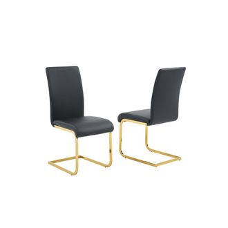 Best Master Furniture Alison Faux Leather Chrome Dining Side Chair in Black/Gold (Set of 2)
