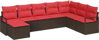 vidaXL Juego De Sof&aacute; 8 Uds. Marr&oacute;n Y Rojo Rat&aacute;n Sint&eacute;tico Vidaxl