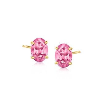 Ross-Simons Oval Pink Tourmaline Stud Earrings in 14kt Yellow Gold