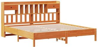 vidaXL Cama Con Estanter&iacute;a Sin Colch&oacute;n Madera Maciza Marr&oacute;n 200x200 Cm Vidaxl