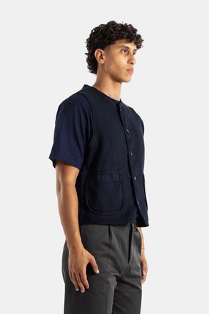 Momotaro Jeans Sashiko Overdye Pima Cotton Vest - Navy