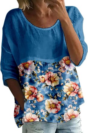 Generic Boho Tops for Women UK 3/4 Sleeve Floral Printed Casual Loose Tunic Tops Floaty Lightweight Summer T-Shirts Bohemian Elegant Comfort Cute Tees Plus Si
