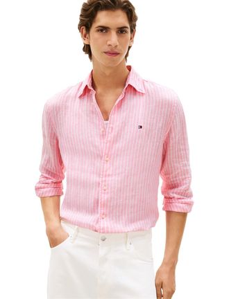 Tommy Hilfiger overhemd gestreept roze Tommy Hilfiger linnen button-down collar