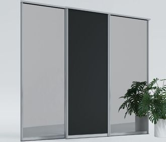 OEM Puertas Correderas Para Armario De 265 X 220 Cm, 1 Tablero Negro Mate, 2 Espejos