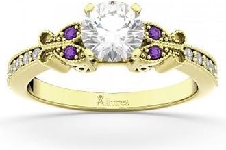 Allurez Butterfly Diamond & Amethyst Engagement Ring 14k Yellow Gold (0.20ct)