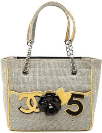 Chanel Pre-owned Vintage Canvas Tote - Dames - Vintage Shopper - Grijs - ONE Size - Leer - Vintage